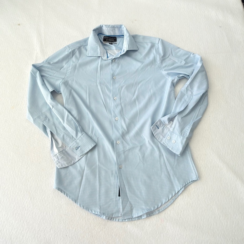 Report Collection X4 Performance Stretch Slim Fit Shirt Blue Geometric Mens S 15